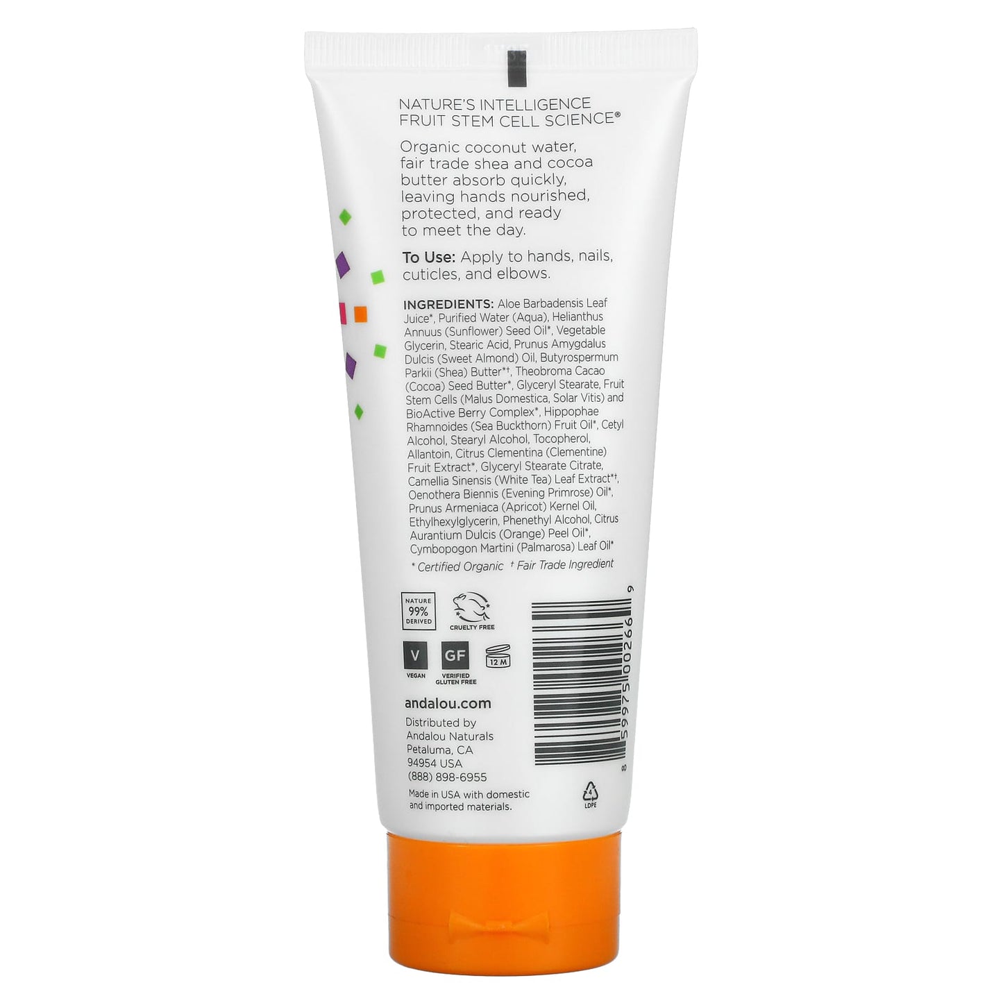 Andalou Naturals, A Path of Light, Shea Butter + Cocoa Butter Hand Cream, Clementine, 3.4 fl oz (100 ml)