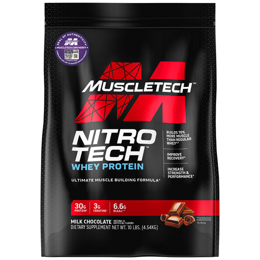 MuscleTech-Nitro Tech-Whey Peptides & Isolate Lean Musclebuilder-Milk Chocolate-10 lbs (4.54 kg)