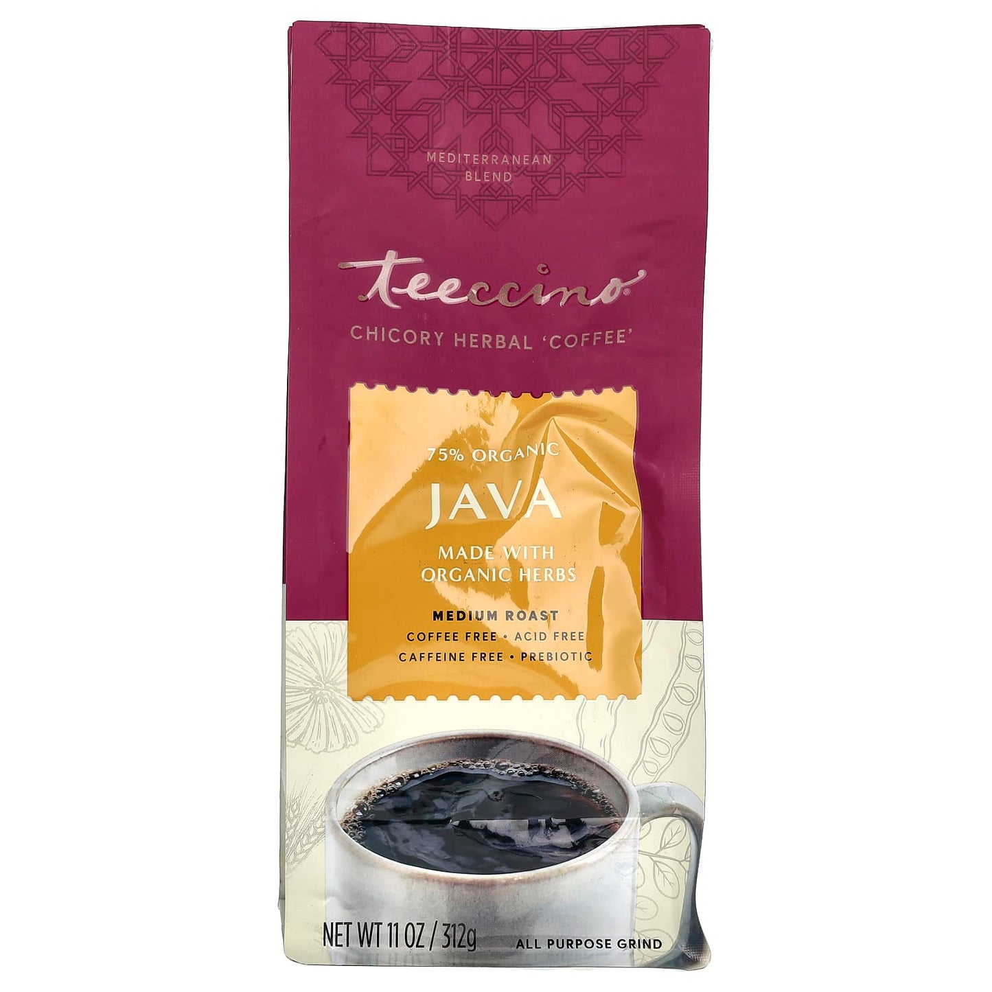 Teeccino-Chicory Herbal Coffee-Java-Medium Roast-Caffeine Free-11 oz (312 g)