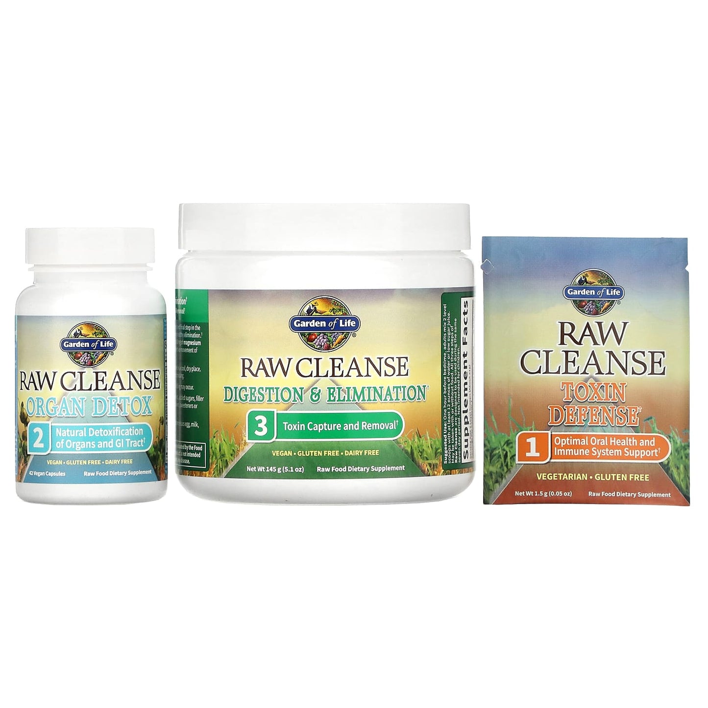 Garden of Life, RAW Cleanse, The Ultimate Standard in Cleansing and Detoxification, 3 Part Program, 3 Step Kit