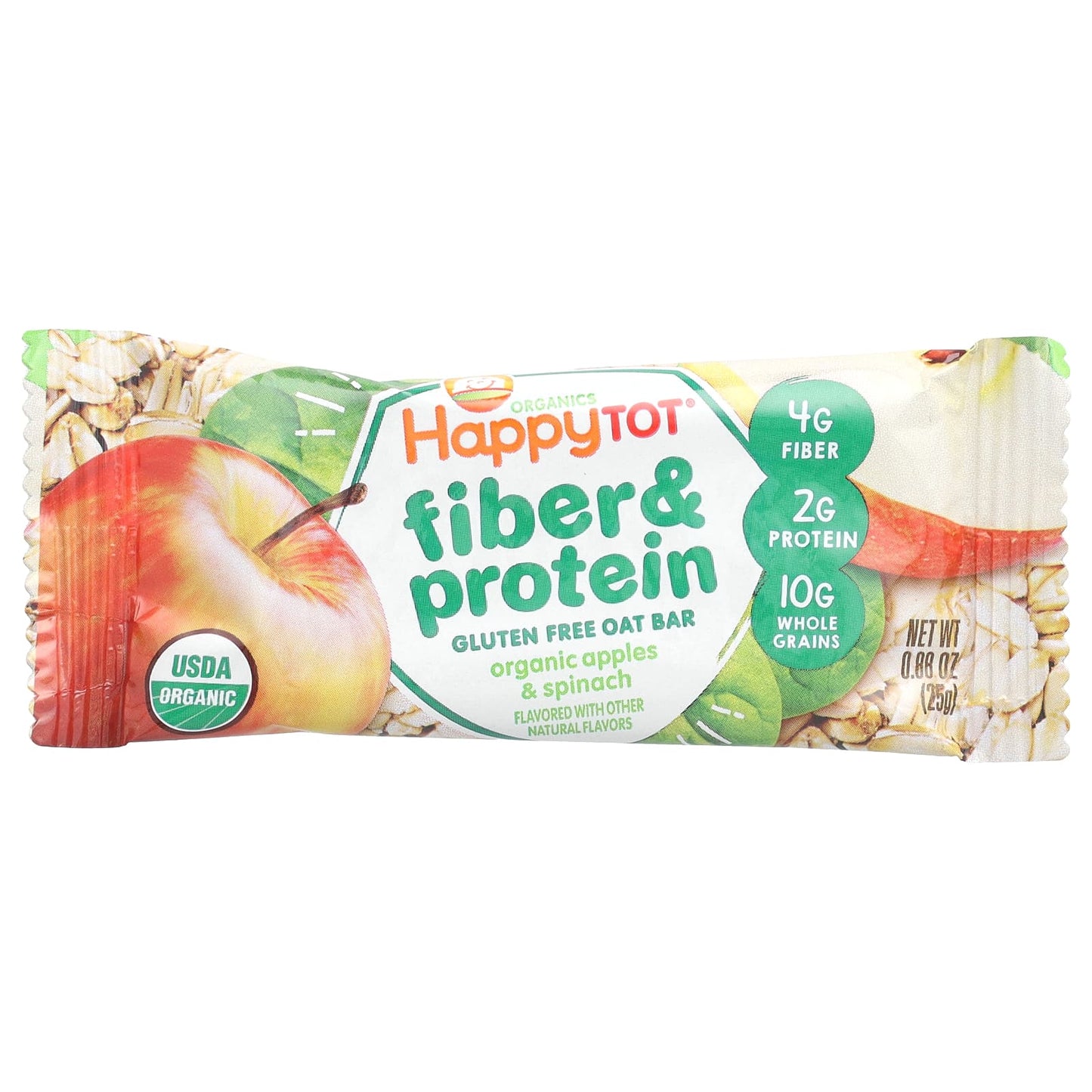 Happy Family Organics, Happy Tot, Fiber & Protein Gluten Free Oat Bar, For 2 Years & Up, Organic Apples & Spinach, 5 Bars, 0.88 oz (25 g) Each