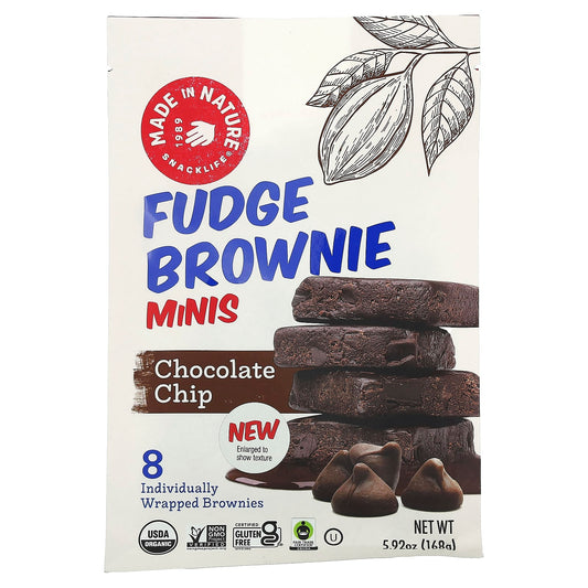 Made in Nature-Fudge Brownie Minis-Chocolate Chip-8 Individually Wrapped Brownies-5.92 oz (168 g)