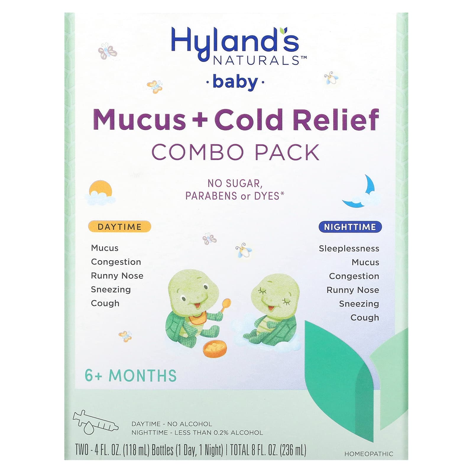 Hyland's Naturals-Baby-Mucus + Cold Relief Combo Pack-Daytime/Nighttime-6+ Months-2 Bottles-4 fl oz (118 ml) Each