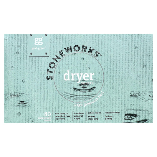 Grab Green-Stoneworks-Dryer Sheets-Rain- 80 Compostable Sheets