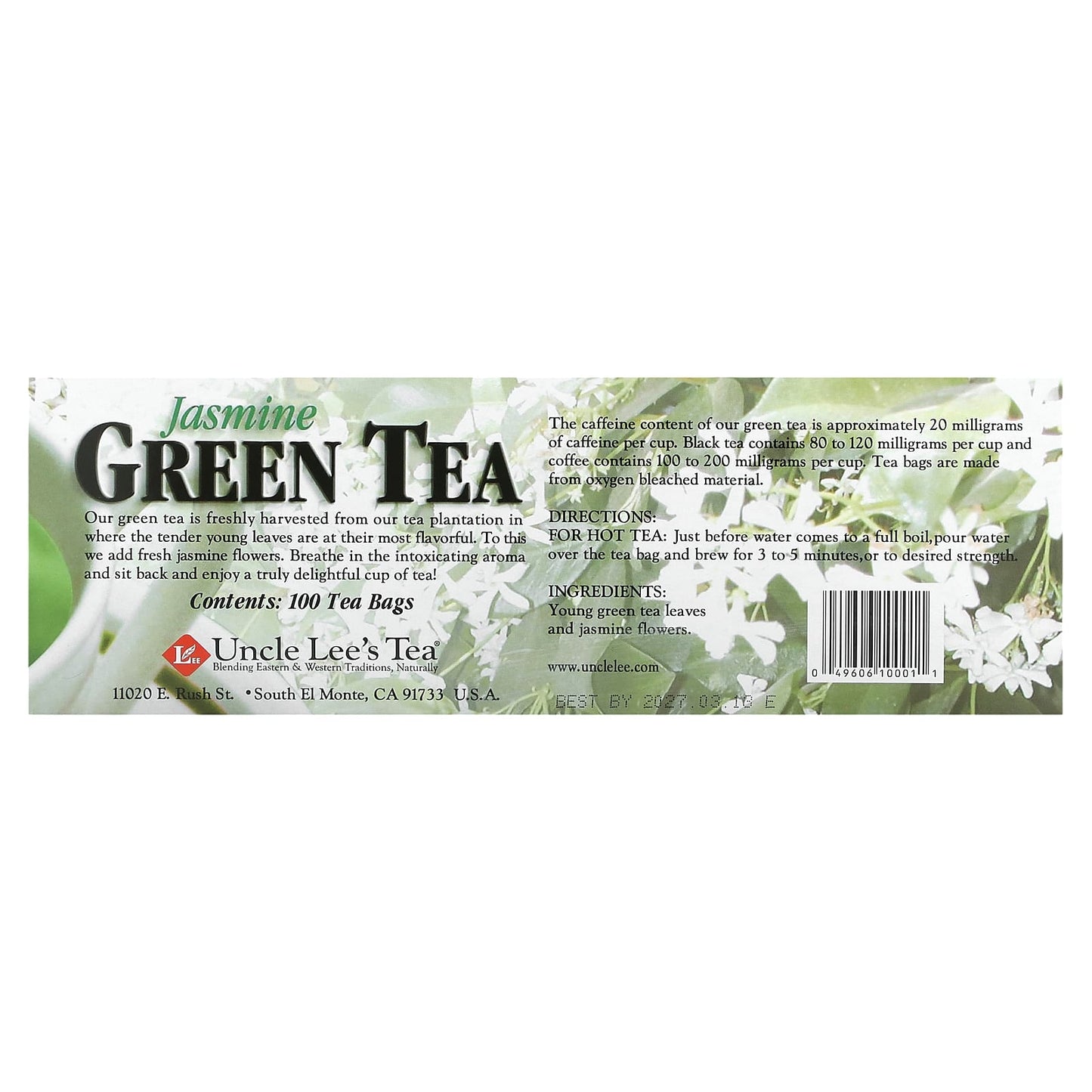 Uncle Lee's Tea, Jasmine Green Tea, 100 Tea Bags, 5.64 oz