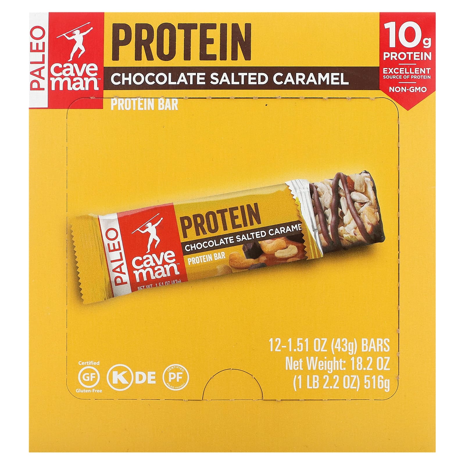 Caveman Foods-Protein Bars-Chocolate Salted Caramel-12 Bars-1.51 oz (43 g) Each