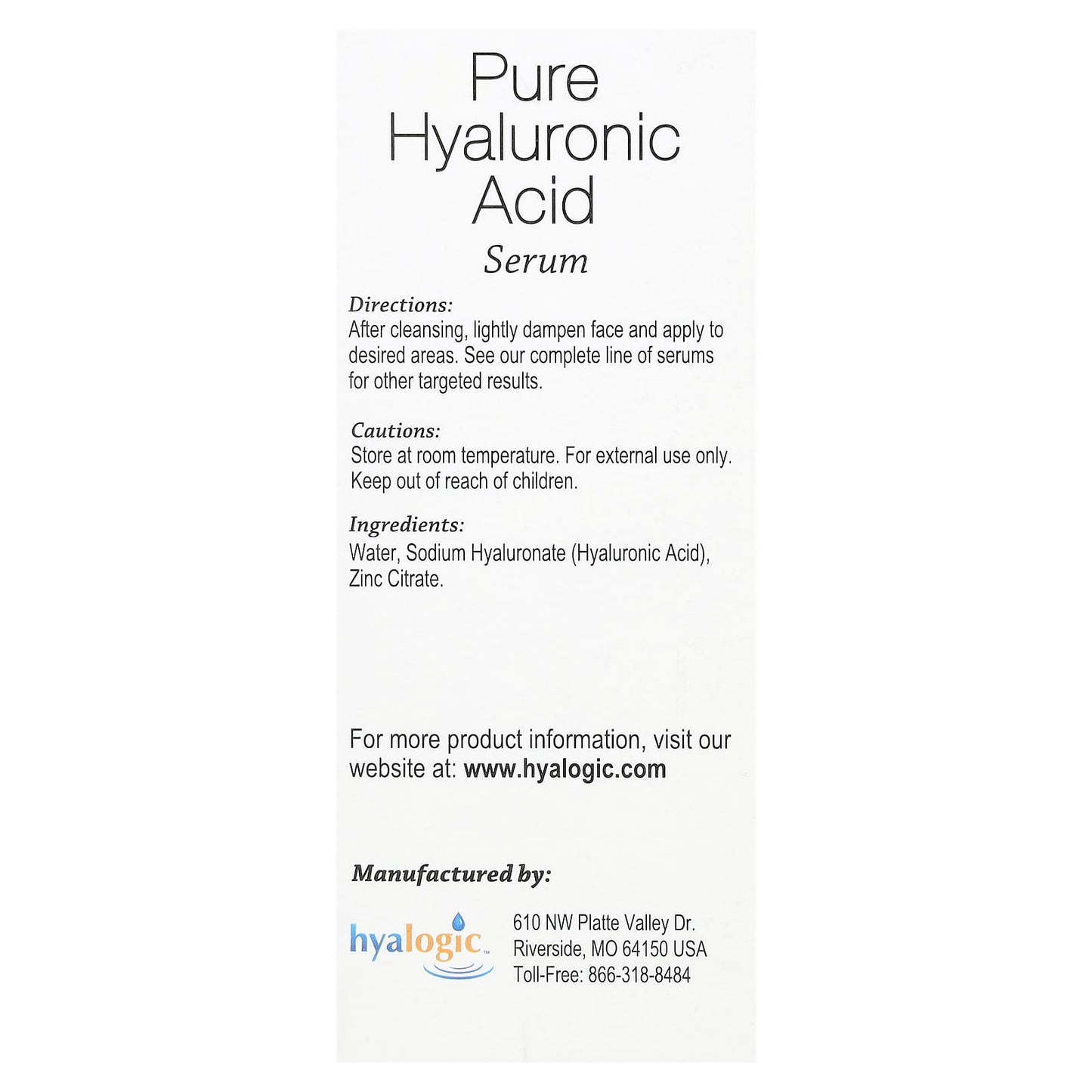 Hyalogic, Pure Hyaluronic Acid Serum, 1 fl oz (30 ml)