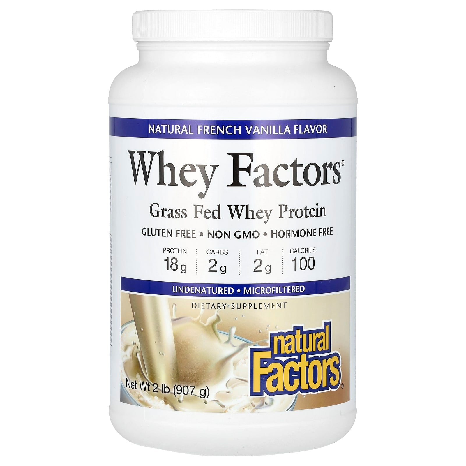 Natural Factors-Whey Factors-Grass Fed Whey Protein-Natural French Vanilla-2 lb (907 g)