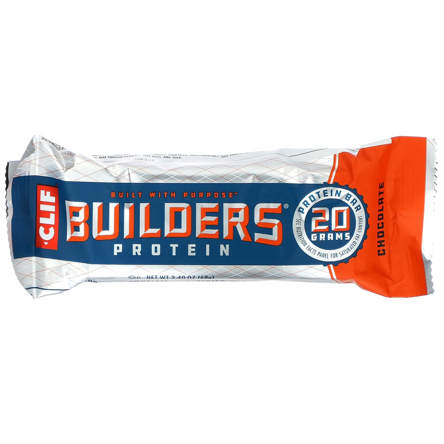 Clif Bar, Builder's Protein Bar, Chocolate, 12 Bars, 2.40 oz (68 g) Each