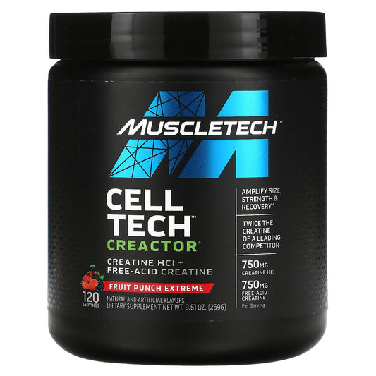 MuscleTech-Cell Tech CREACTOR-Creatine HCl + Free-Acid Creatine-Fruit Punch Extreme-9.51 oz (269 g)