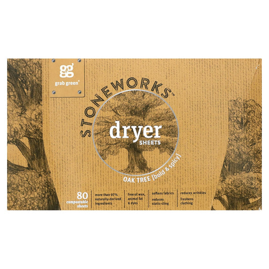 Grab Green-Stoneworks-Dryer Sheets-Oak Tree-80 Compostable Sheets