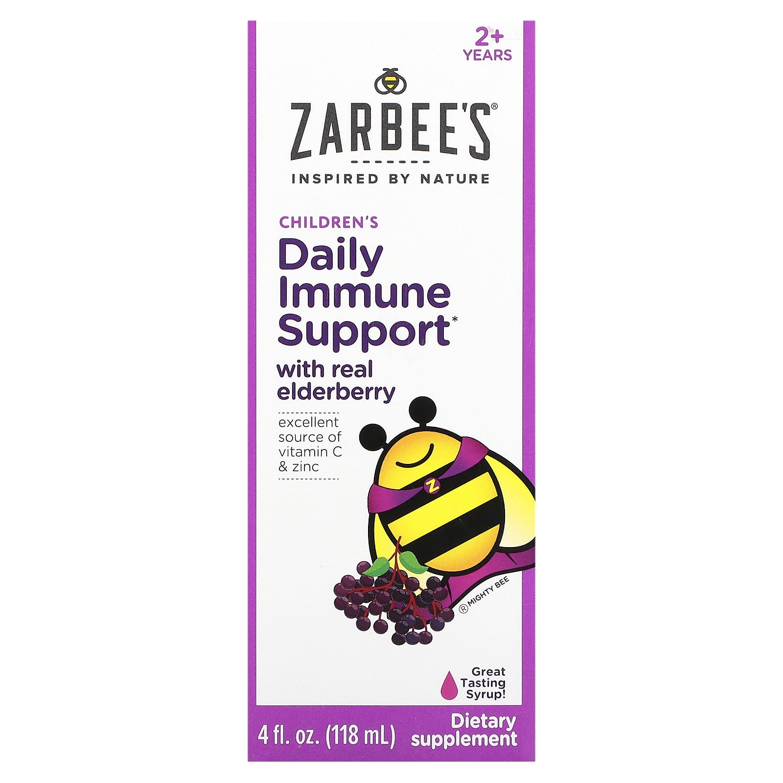 Zarbee's-Children's Daily Immune Support-With Real Elderberry-2+ Years-4 fl oz (118 ml)