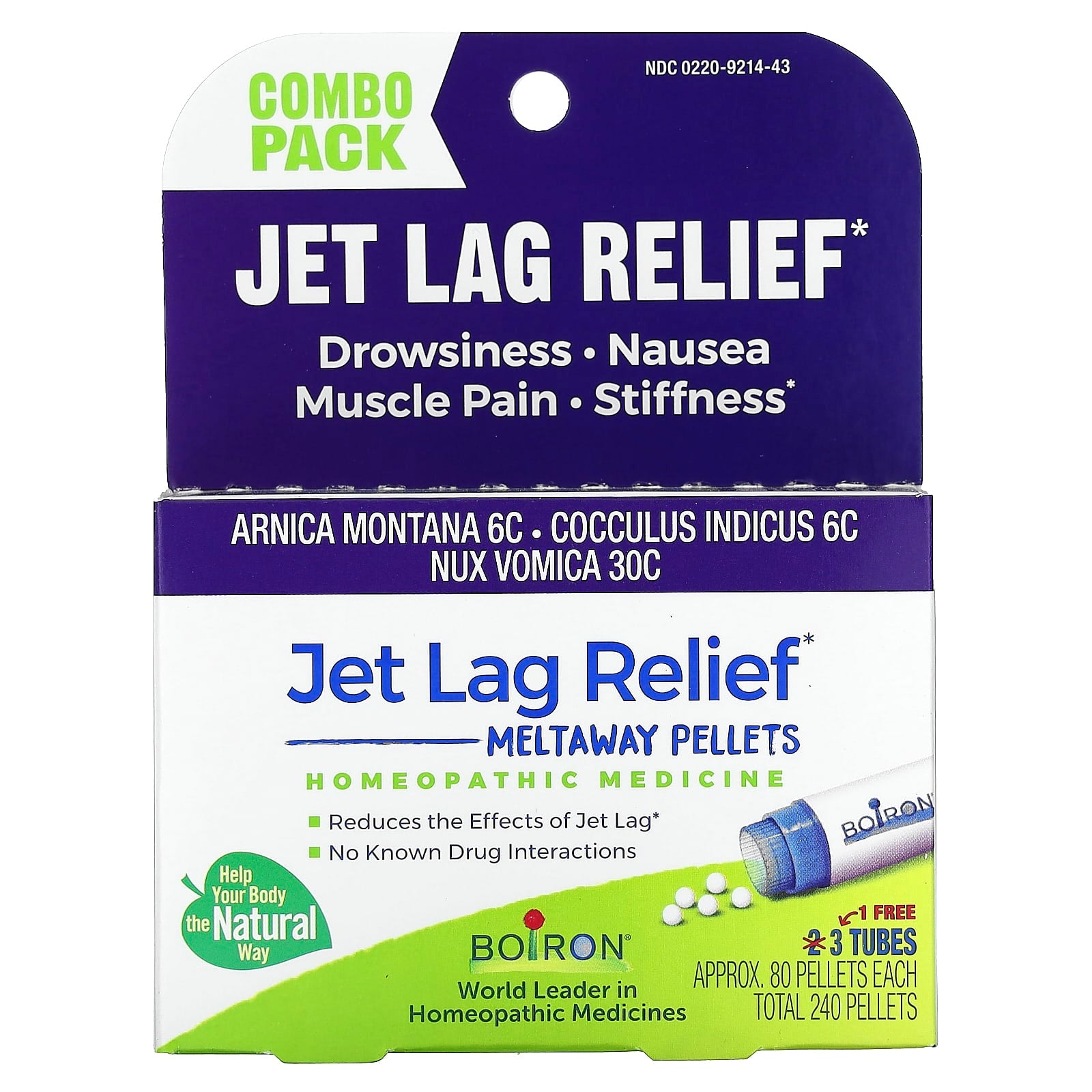 Boiron-Jet Lag Relief-Meltaway Pellets-Combo Pack-3 Tubes-80 Pellets Each