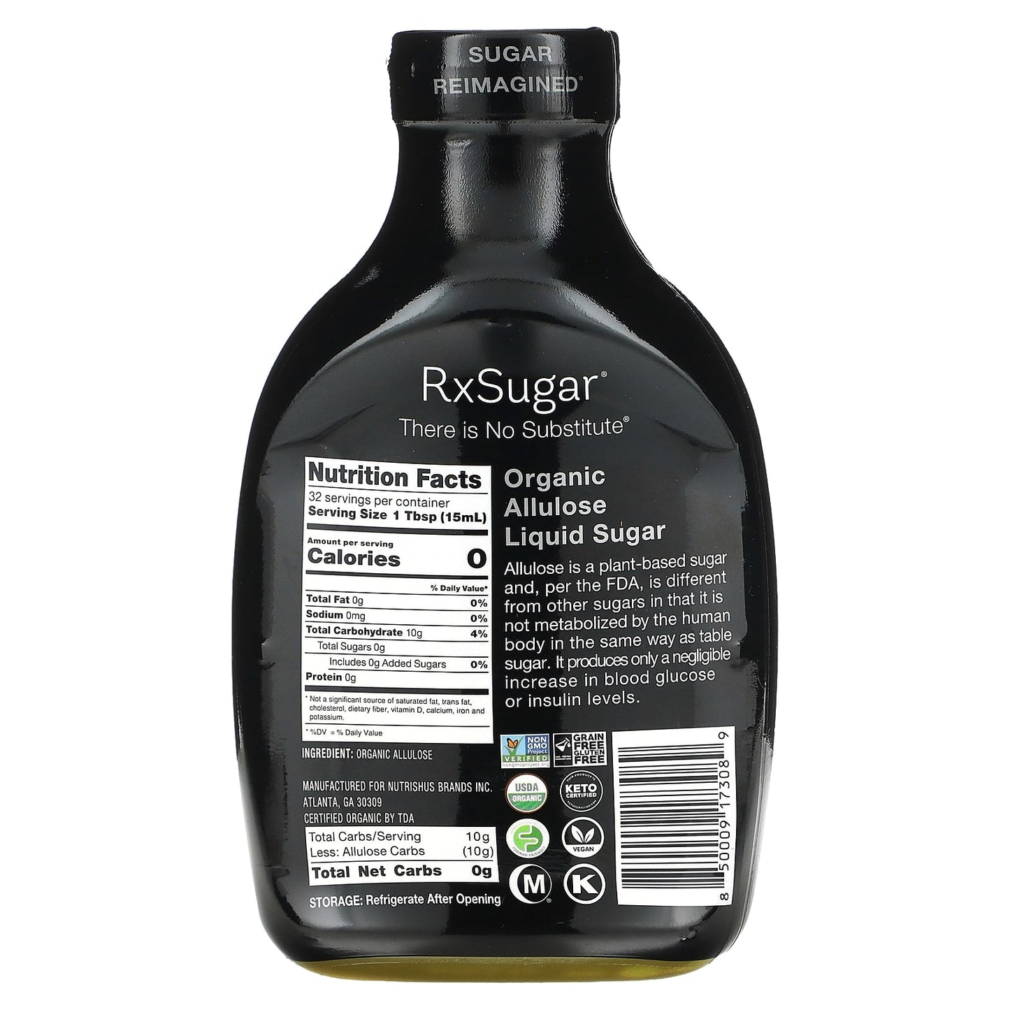 RxSugar, Organic Allulose Liquid Sugar, 16 fl oz (473 ml)