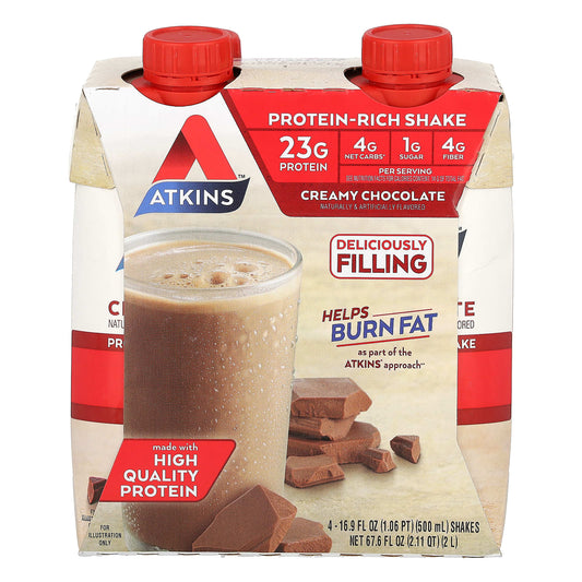 Atkins-Protein-Rich Shake-Creamy Chocolate-4 Shakes-16.9 fl oz (500 ml) Each