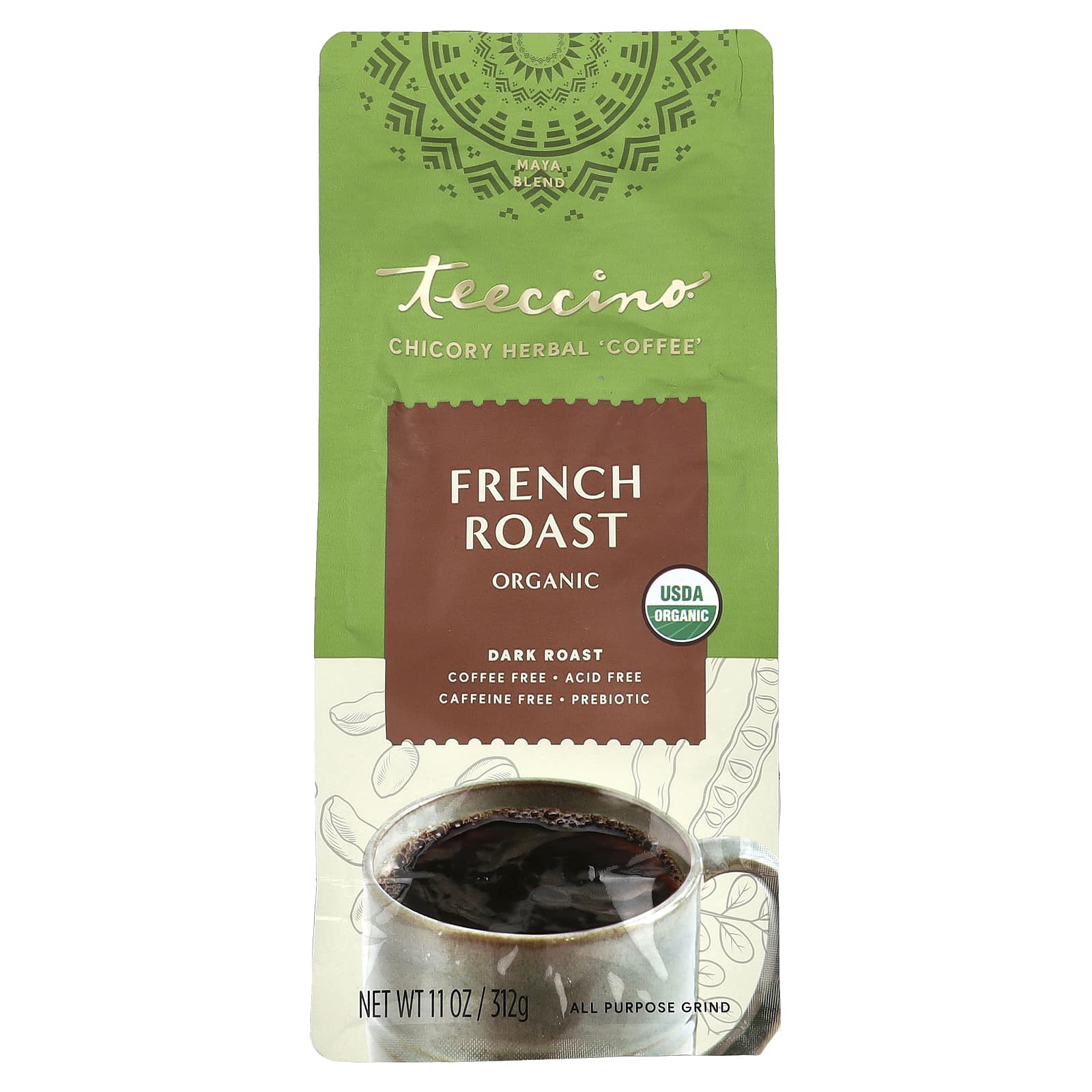 Teeccino-Organic Chicory Herbal Coffee-French Roast-Dark Roast-Caffeine Free-11 oz (312 g)