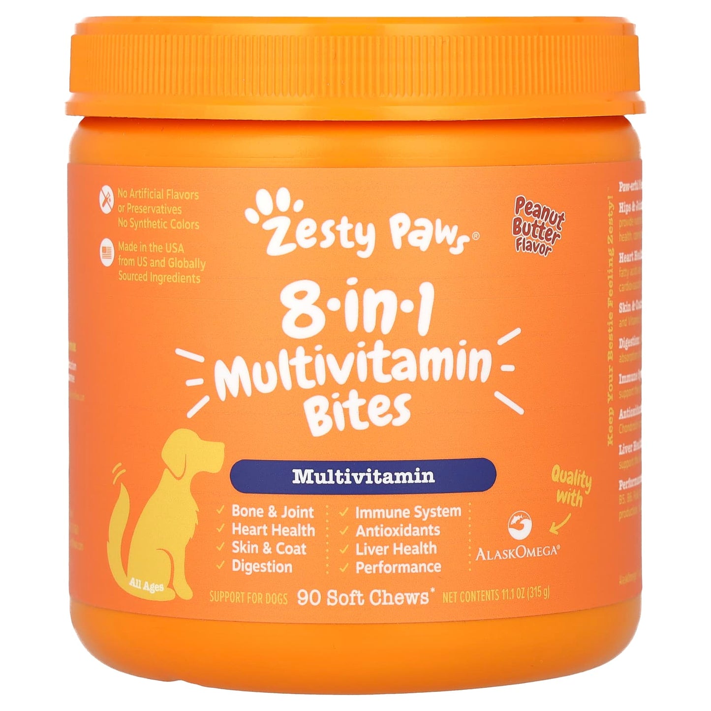 Zesty Paws-8-in-1 Multivitamin Bites-For Dogs-All Ages-Peanut Butter-90 Soft Chews-11.1 oz (315 g)