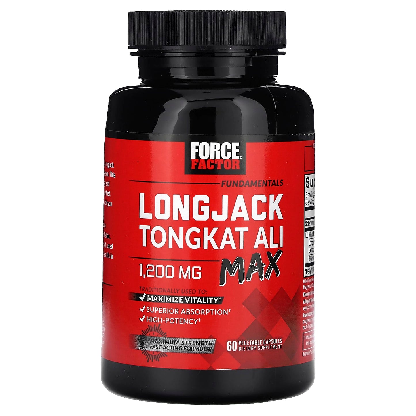 Force Factor, Fundamentals, LongJack Tongkat Ali Max, 1,200 mg, 60 Vegetable Capsules, (600 mg per Capsule)