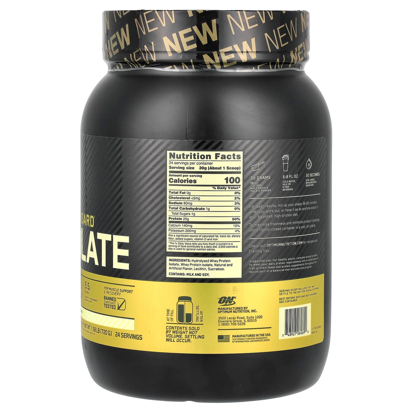 Optimum Nutrition, Gold Standard 100% Isolate, Rich Vanilla, 1.58 lb (720 g)