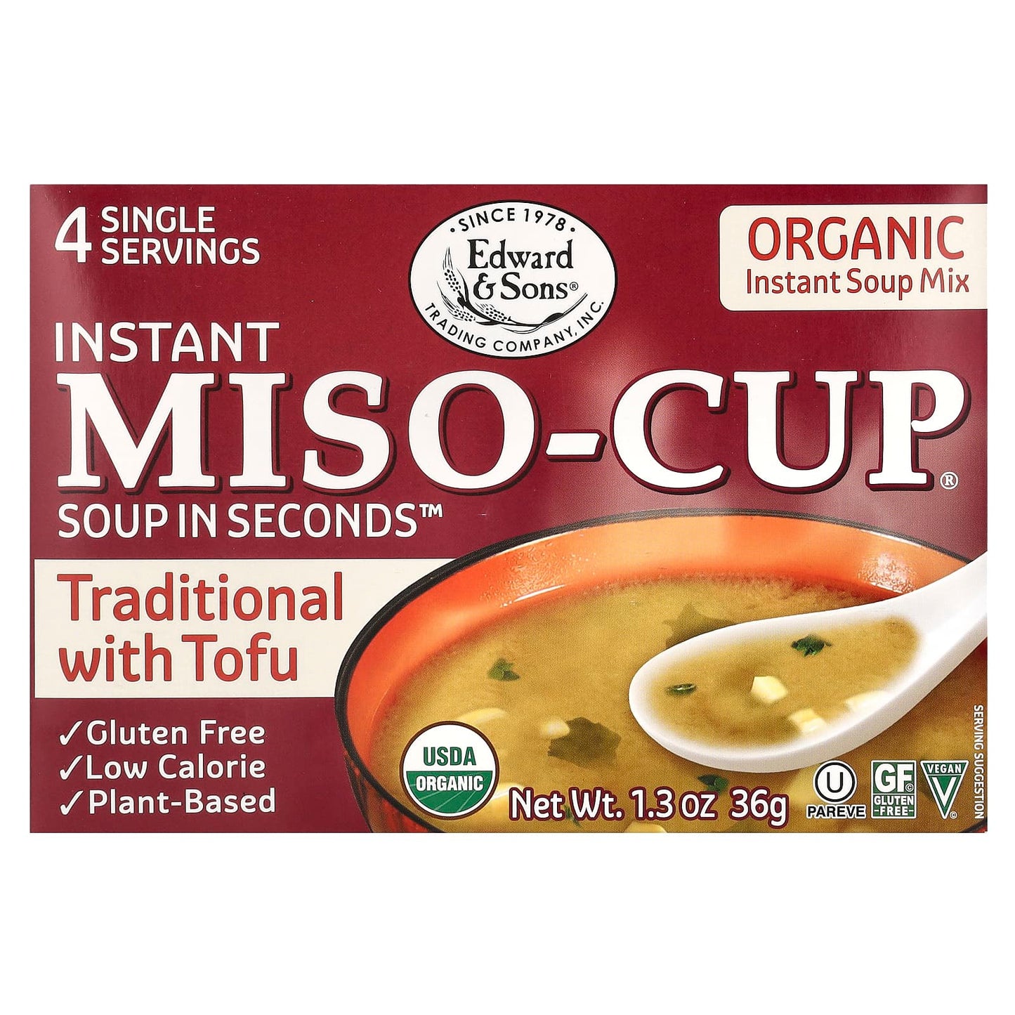 Edward & Sons-Instant Miso-Cup-Traditional with Tofu-4 Single Servings-1.3 oz (36 g)