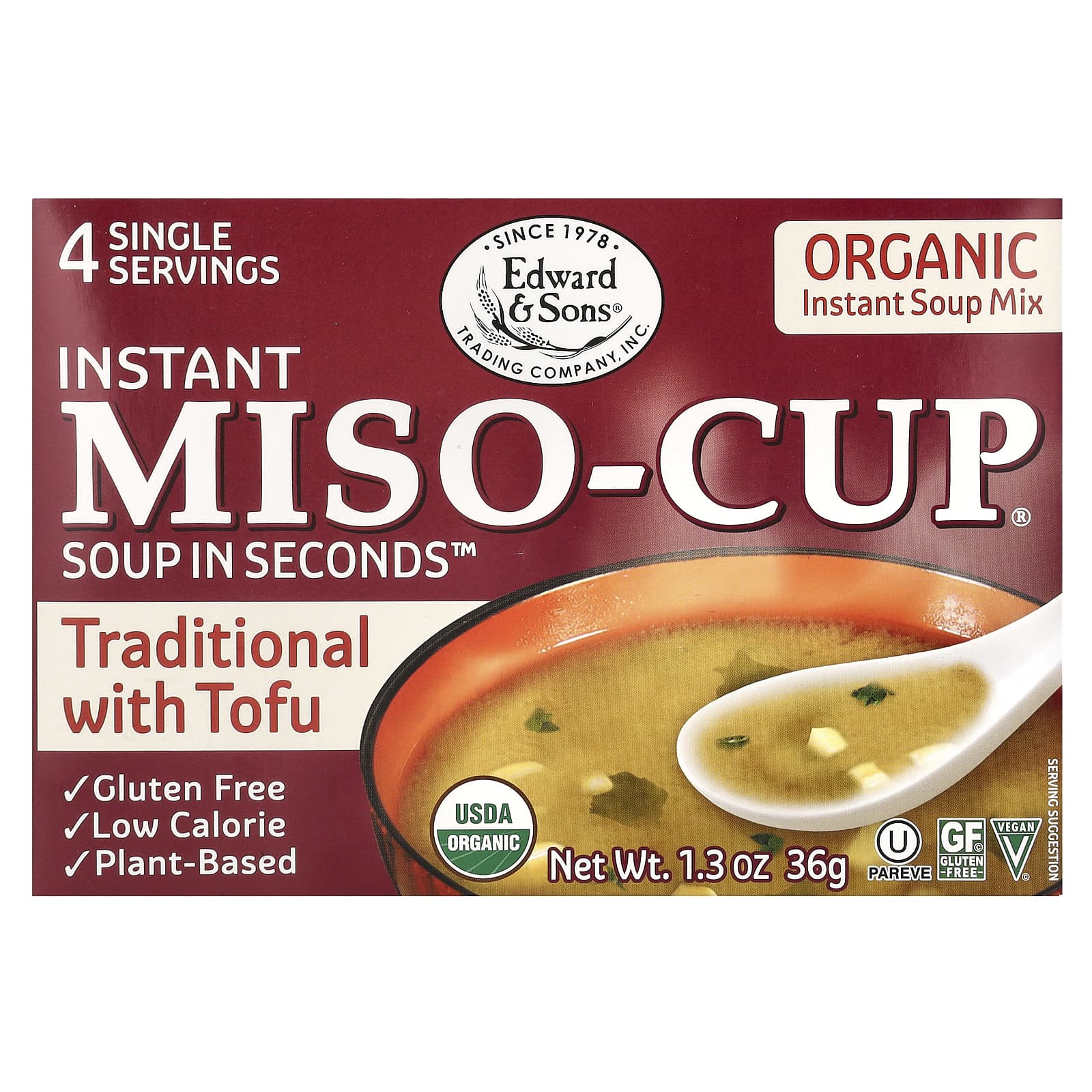 Edward & Sons-Instant Miso-Cup-Traditional with Tofu-4 Single Servings-1.3 oz (36 g)