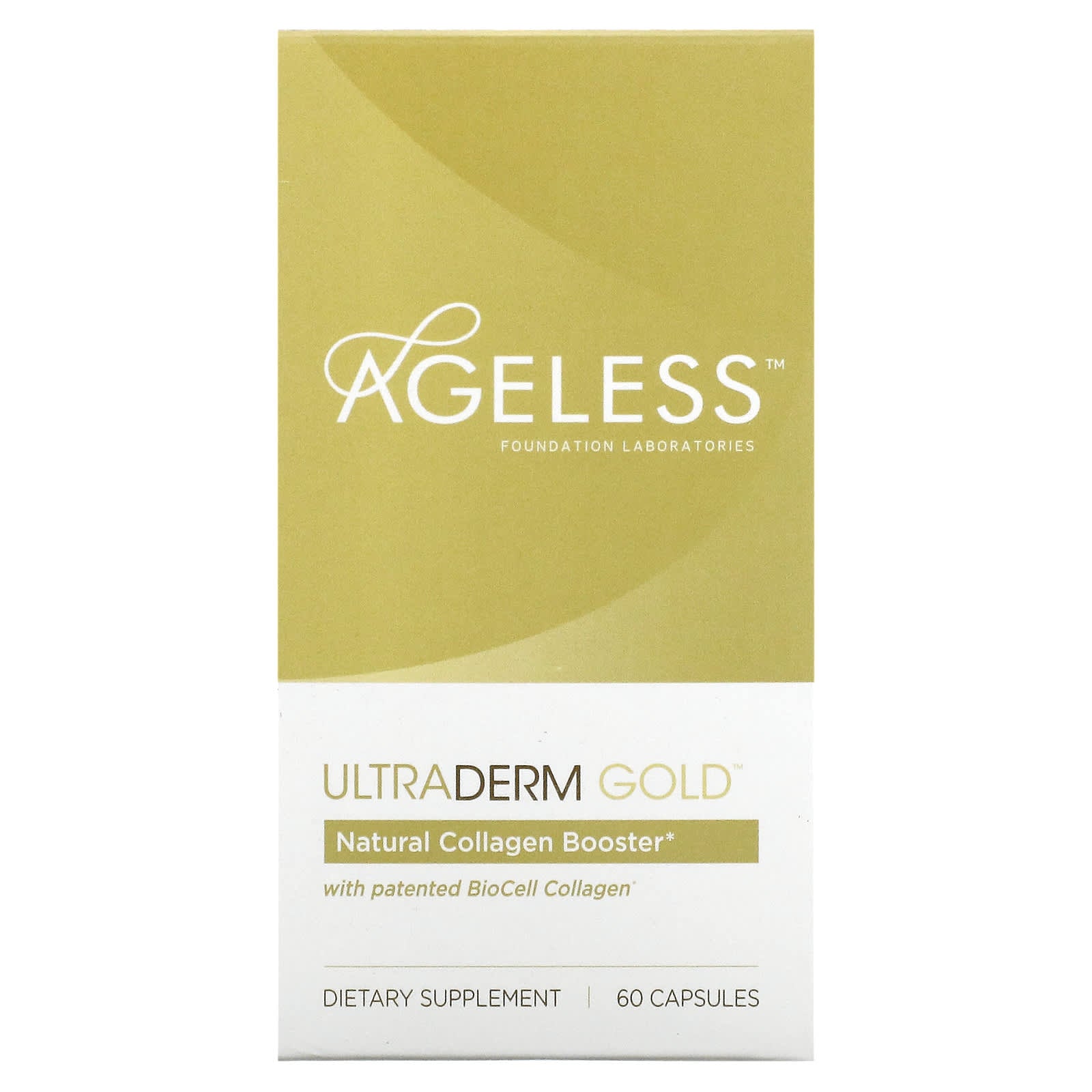 Ageless Foundation Laboratories-UltraDerm Gold-Natural Collagen Booster with Patented BioCell Collagen-60 Capsules