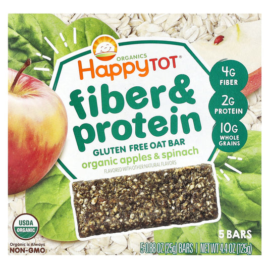 Happy Family Organics-Happy Tot-Fiber & Protein Gluten Free Oat Bar-For 2 Years & Up-Organic Apples & Spinach-5 Bars-0.88 oz (25 g) Each