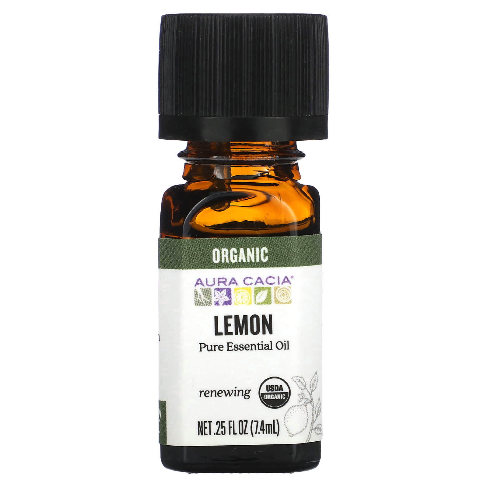 Aura Cacia-Pure Essential Oil-Organic Lemon-0.25 fl oz (7.4 ml)