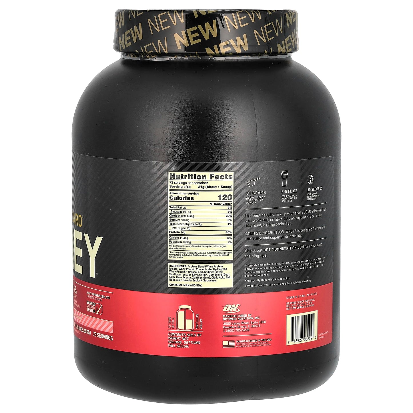 Optimum Nutrition, Gold Standard 100% Whey, Strawberries & Cream, 4.99 lb (2.26 kg)