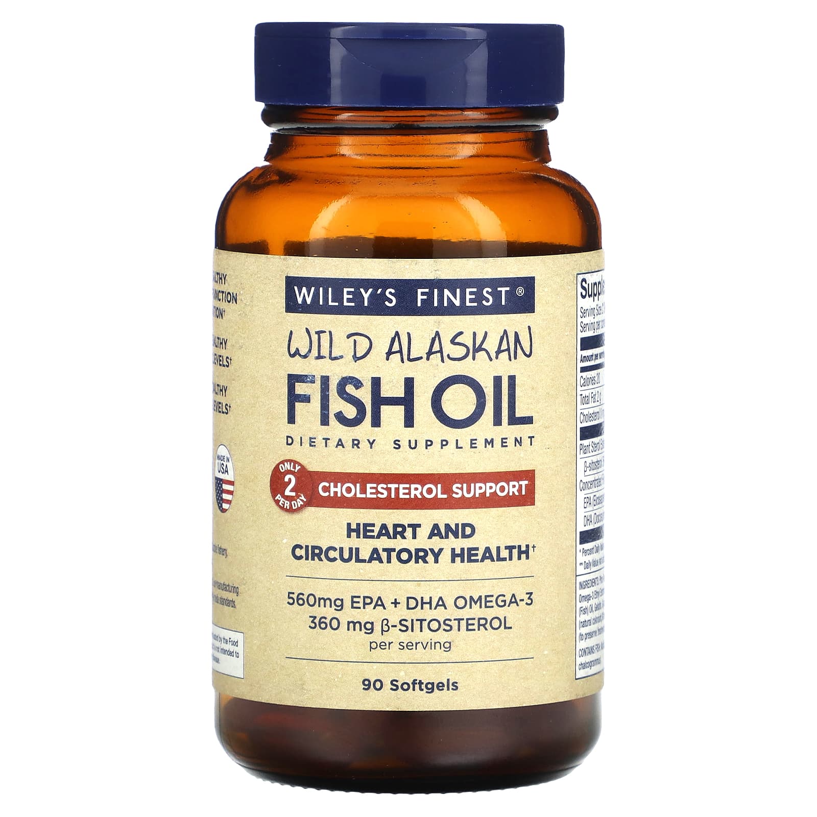 Wiley's Finest-Wild Alaskan Fish Oil-Cholesterol Support-90 Softgels