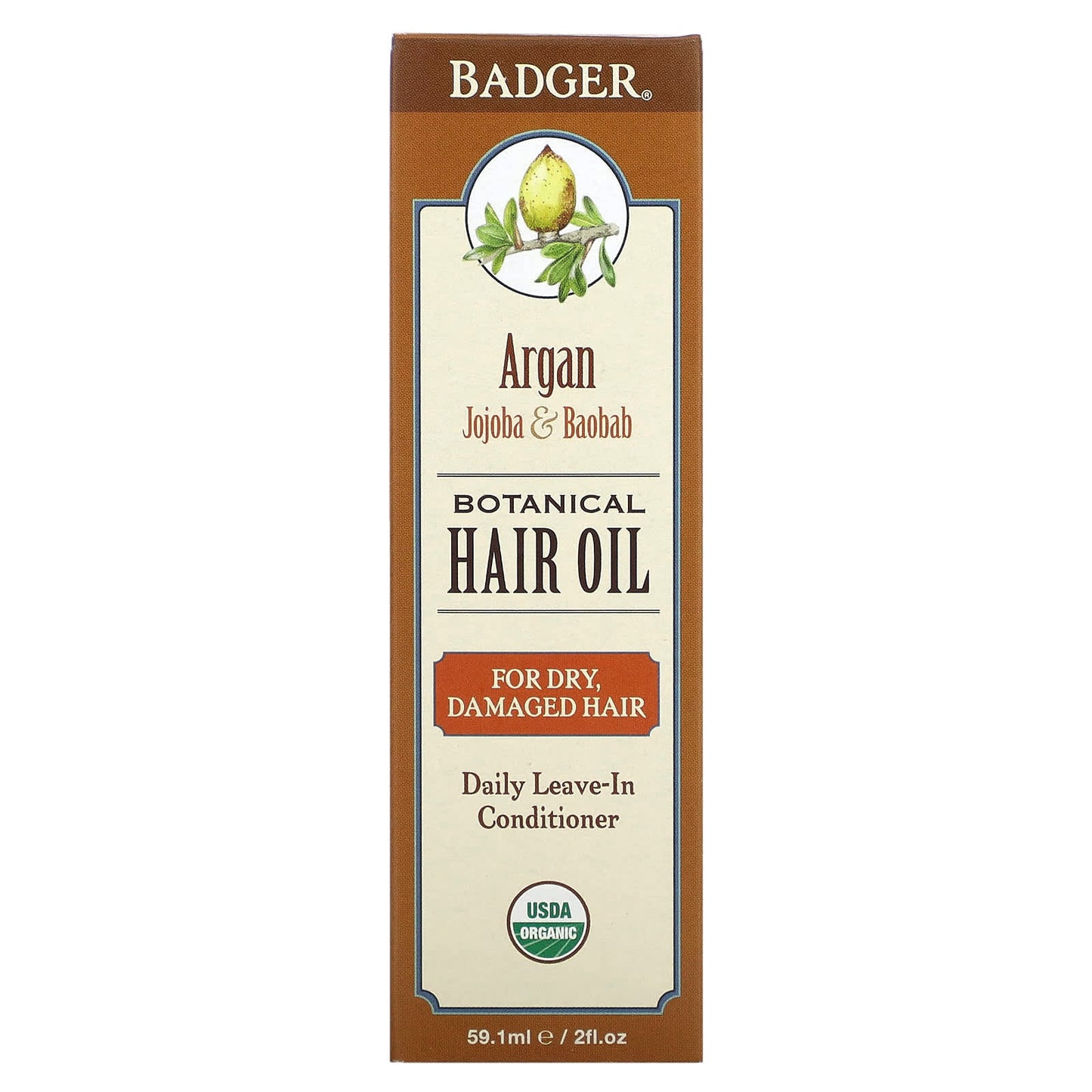 Badger Company, Botanical Hair Oil, Argan, Jojoba & Baobab, 2 fl oz (59.1 ml)