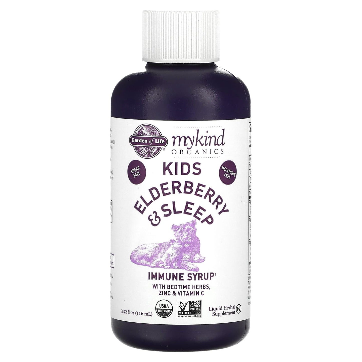 Garden of Life, Mykind Organics, Kids Elderberry & Sleep, Immune Syrup with Bedtime Herbs, Zinc & Vitamin C, 3.92 fl oz (116 ml)