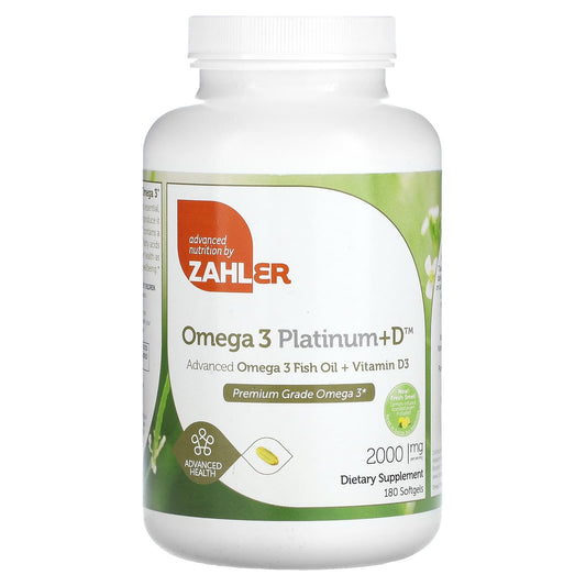 Zahler-Omega 3 Platinum+D-Advanced Omega 3 Fish Oil + Vitamin D3-2,000 mg-180 Softgels (1,000 mg per Softgel)