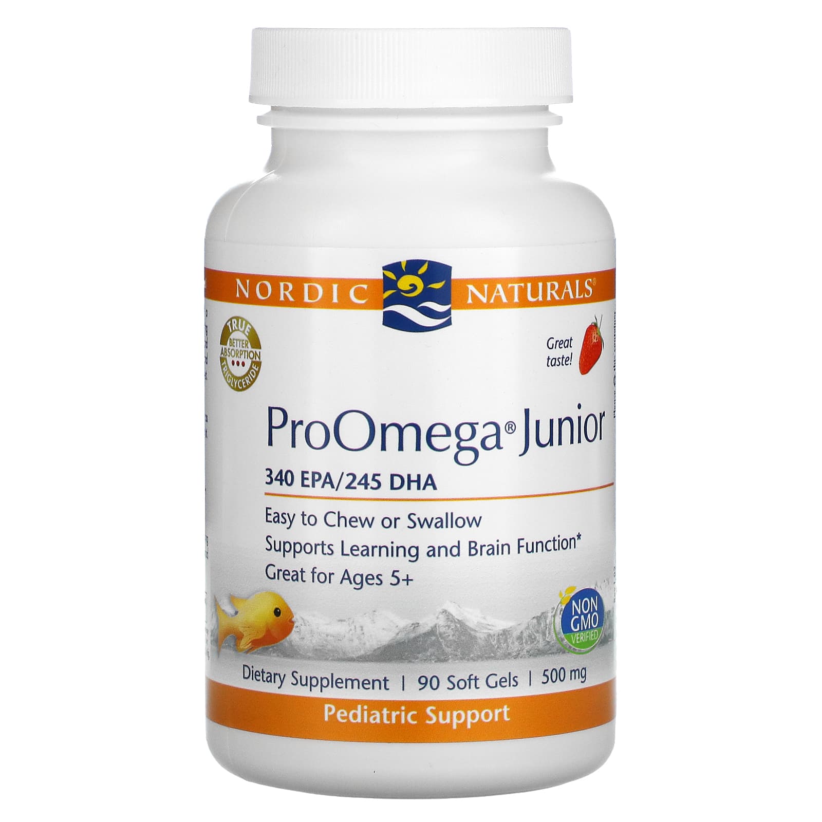 Nordic Naturals-ProOmega Junior-Strawberry-500 mg-90 Soft Gels (250 mg per Softgel )