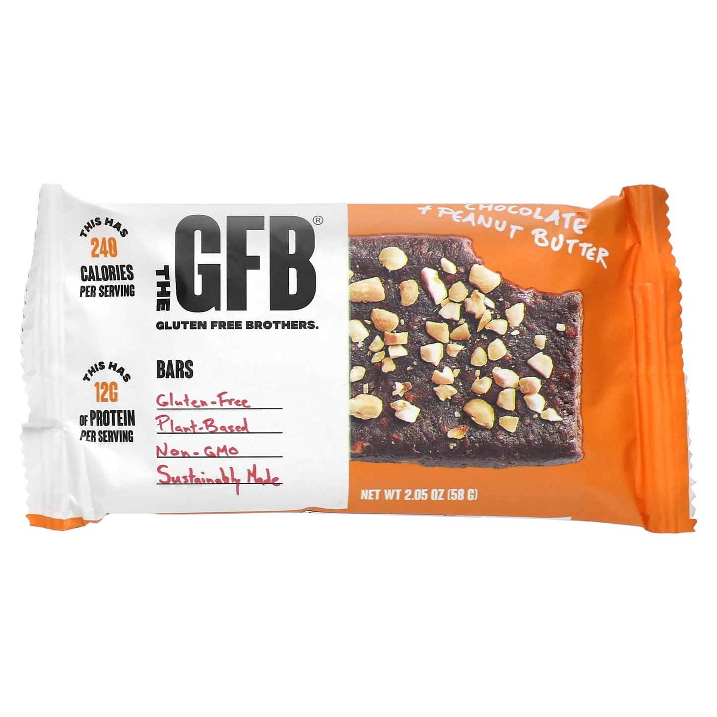 The GFB, Gluten Free Bars, Chocolate + Peanut Butter, 12 Bars, 2.05 oz (58 g) Each