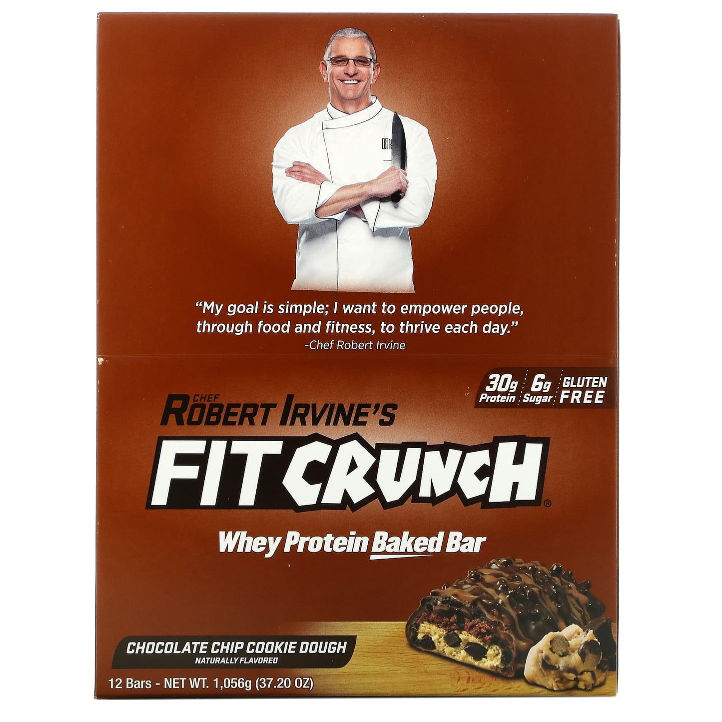 FITCRUNCH-Whey Protein Baked Bar-Chocolate Chip Cookie Dough-12 Bars-3.10 oz (88 g) Each