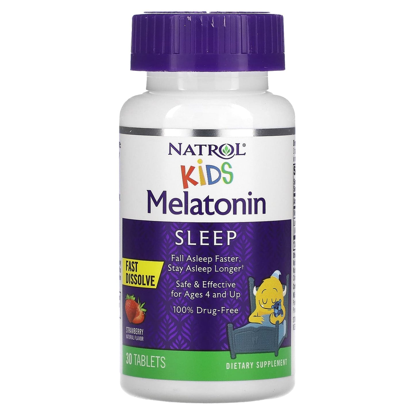 Natrol, Kids, Melatonin,  Fast Dissolve, Ages 4 & Up, Strawberry, 30 Tablets