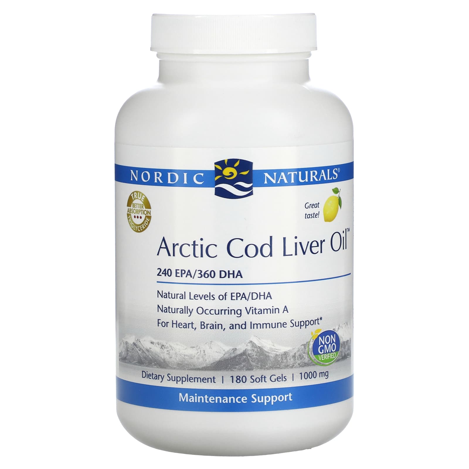 Nordic Naturals-Arctic Cod Liver Oil-Lemon-1,000 mg-180 Softgels