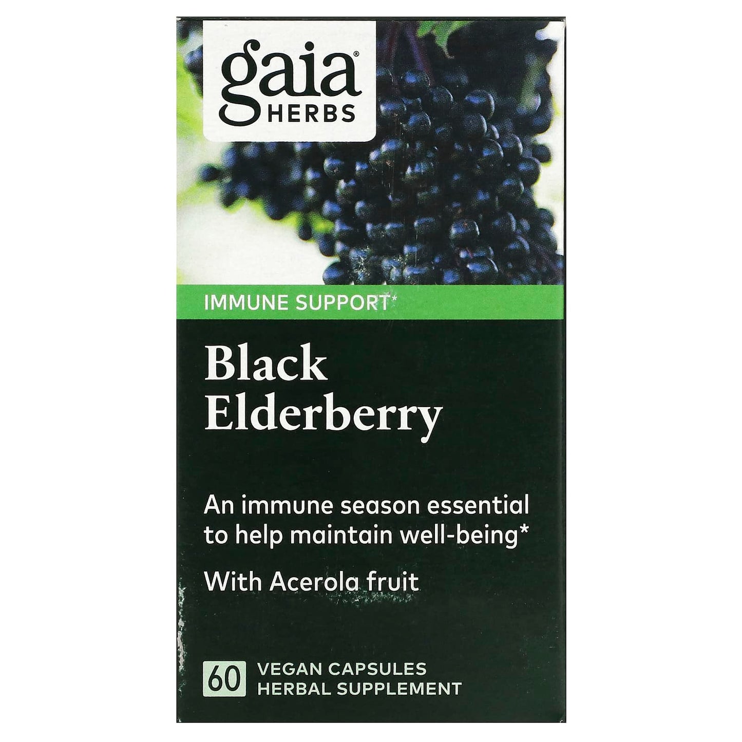 Gaia Herbs-Black Elderberry with Acerola Fruit-60 Vegan Capsules