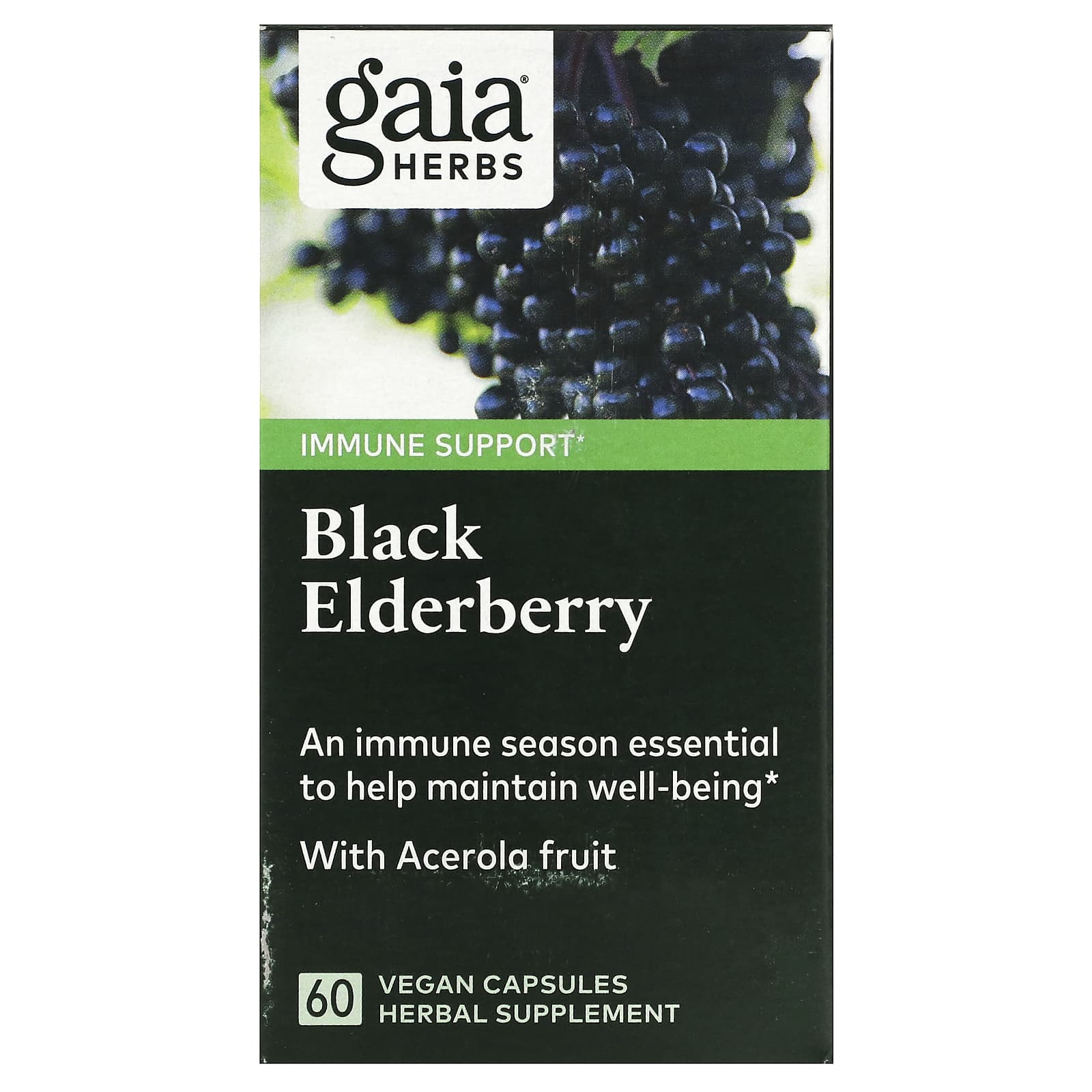 Gaia Herbs-Black Elderberry with Acerola Fruit-60 Vegan Capsules