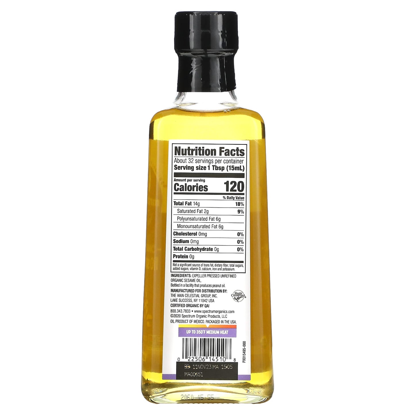 Spectrum Culinary, Organic Sesame Oil, Expeller Pressed, 16 fl oz (473 ml)