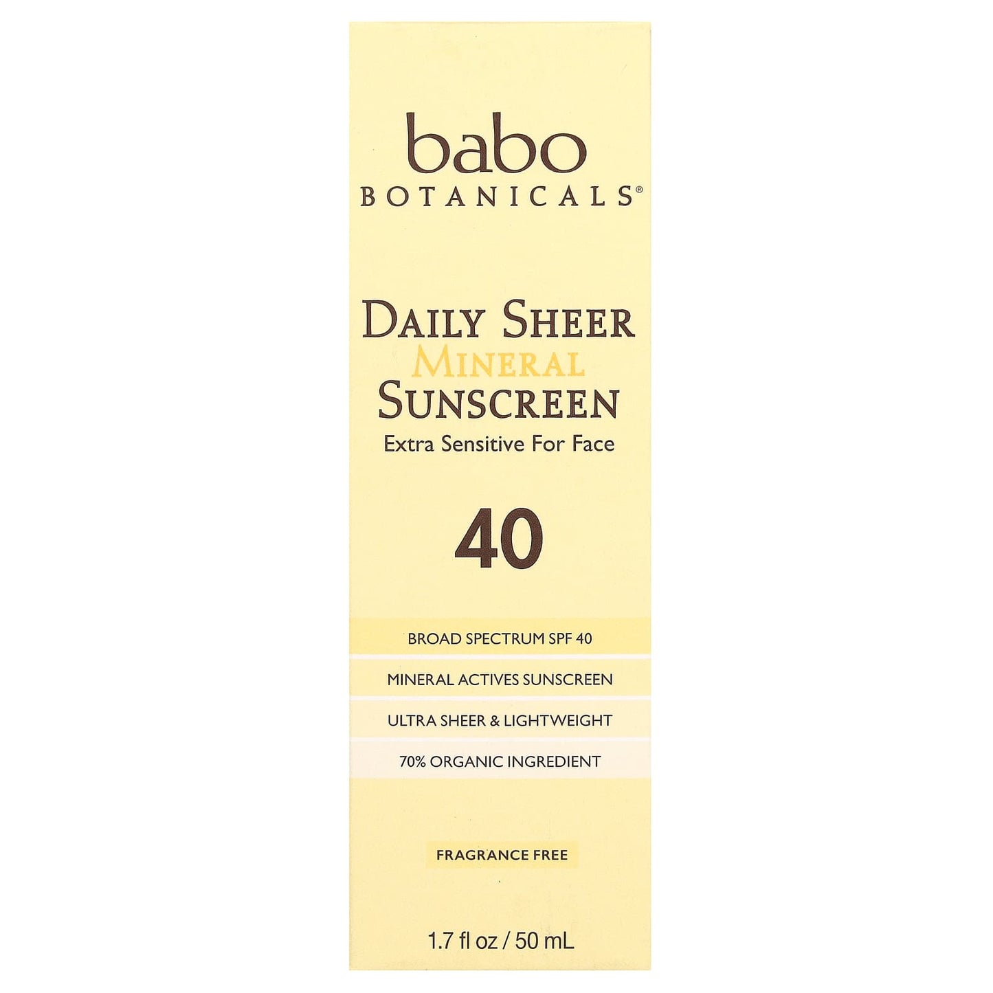 Babo Botanicals, Daily Sheer Mineral Sunscreen, SPF 40, Fragrance Free, 1.7 fl oz (50 ml)