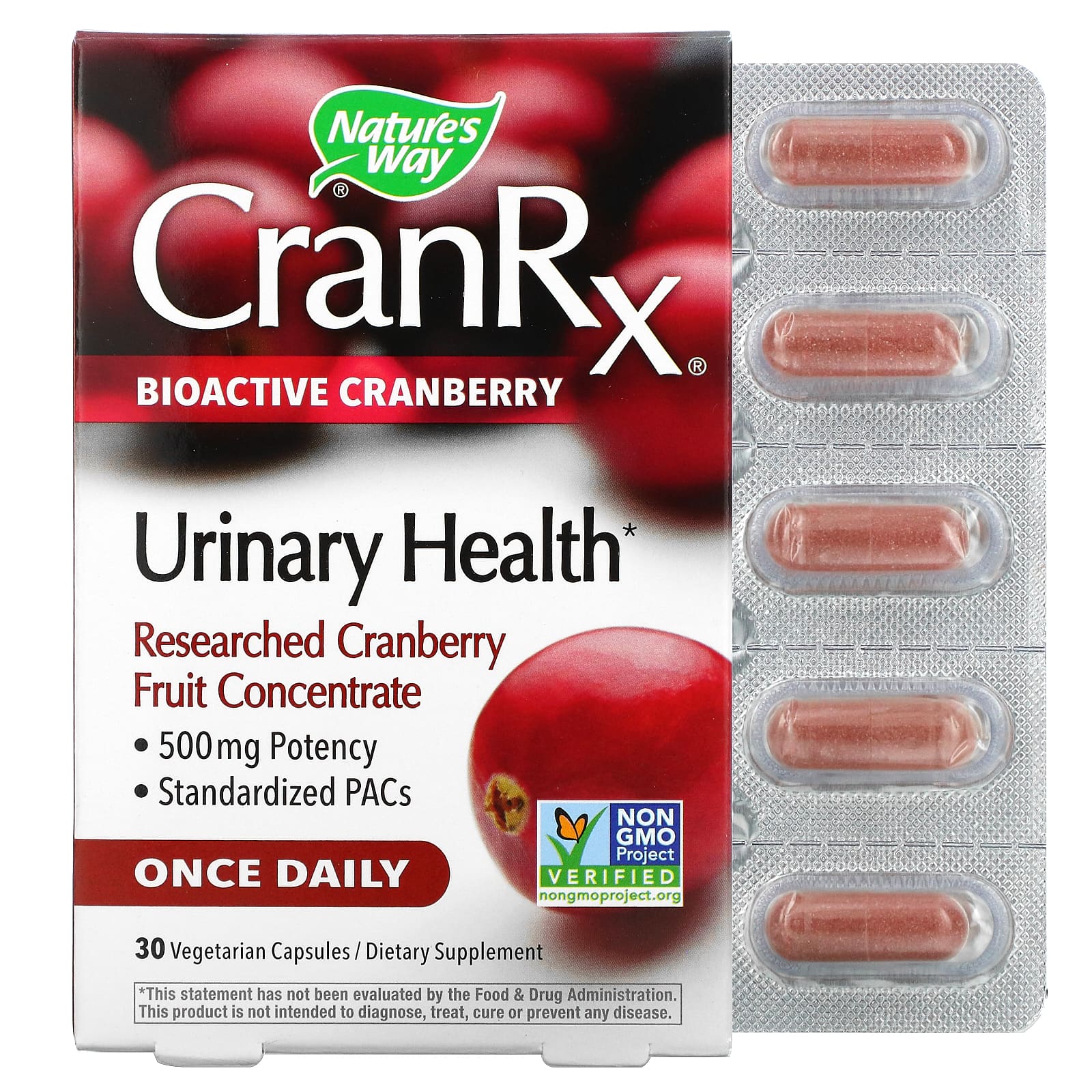 Nature's Way-CranRx-Urinary Health-Bioactive Cranberry-500 mg-30 Vegetarian Capsules