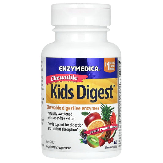 Enzymedica-Kids Digest-Chewable Digestive Enzymes-Fruit Punch-60 Chewable Tablets