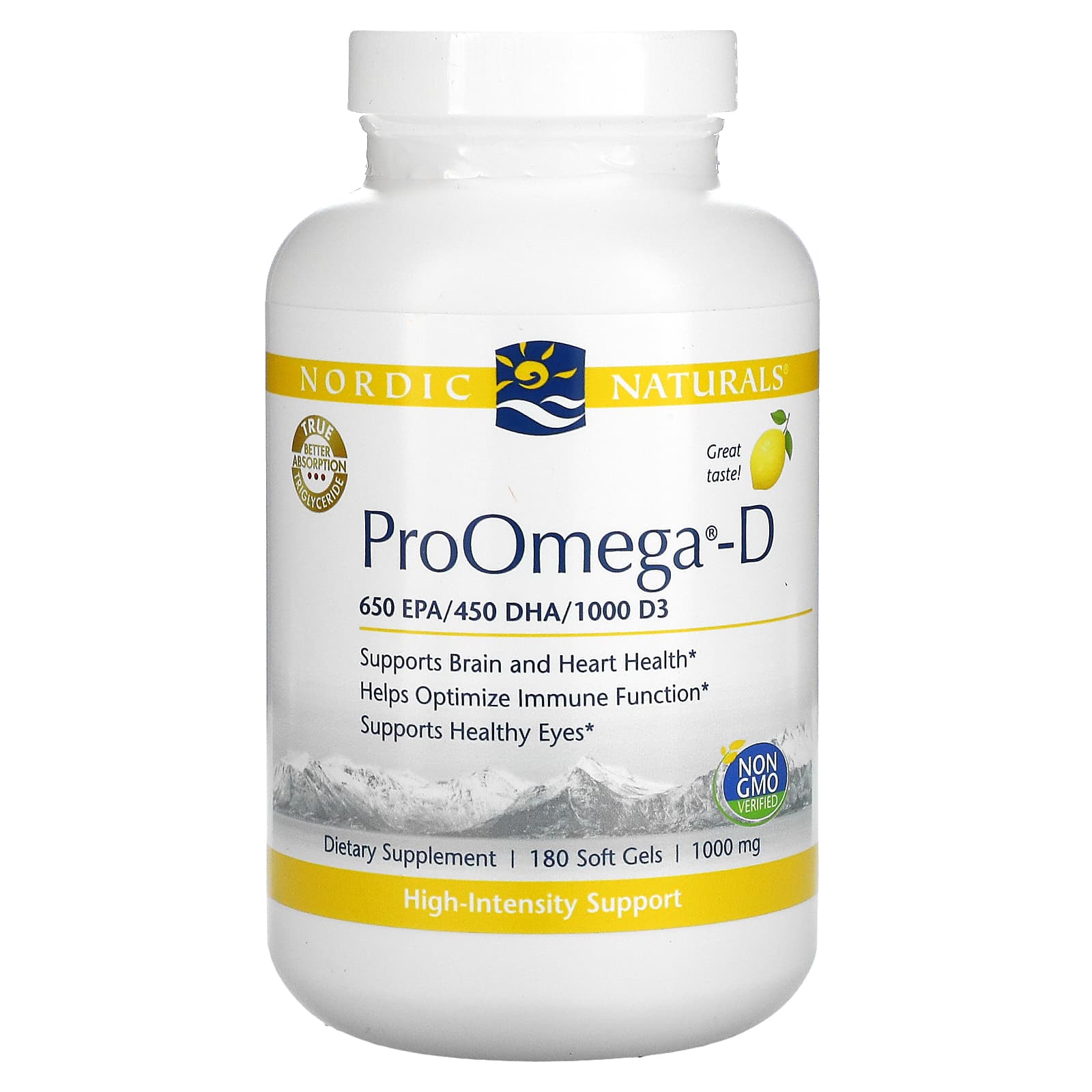 Nordic Naturals-ProOmega-D-Lemon-1,000 mg-180 Soft Gels (500 mg per Soft Gel )