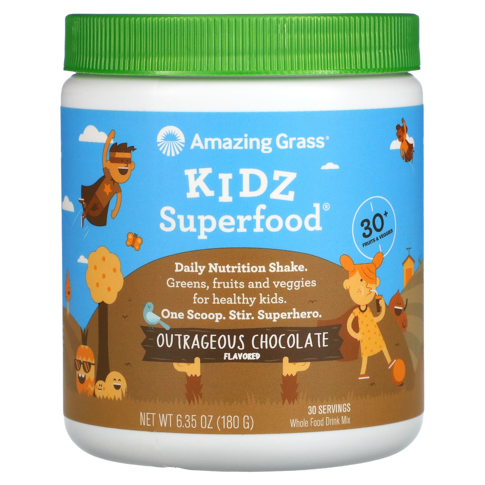 Amazing Grass-Kidz Superfood-Outrageous Chocolate-6.35 oz (180 g)