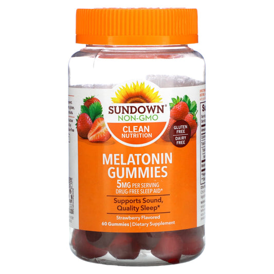 Sundown Naturals-Melatonin Gummies-Strawberry-5 mg-60 Gummies (2.5 mg per Gummy)