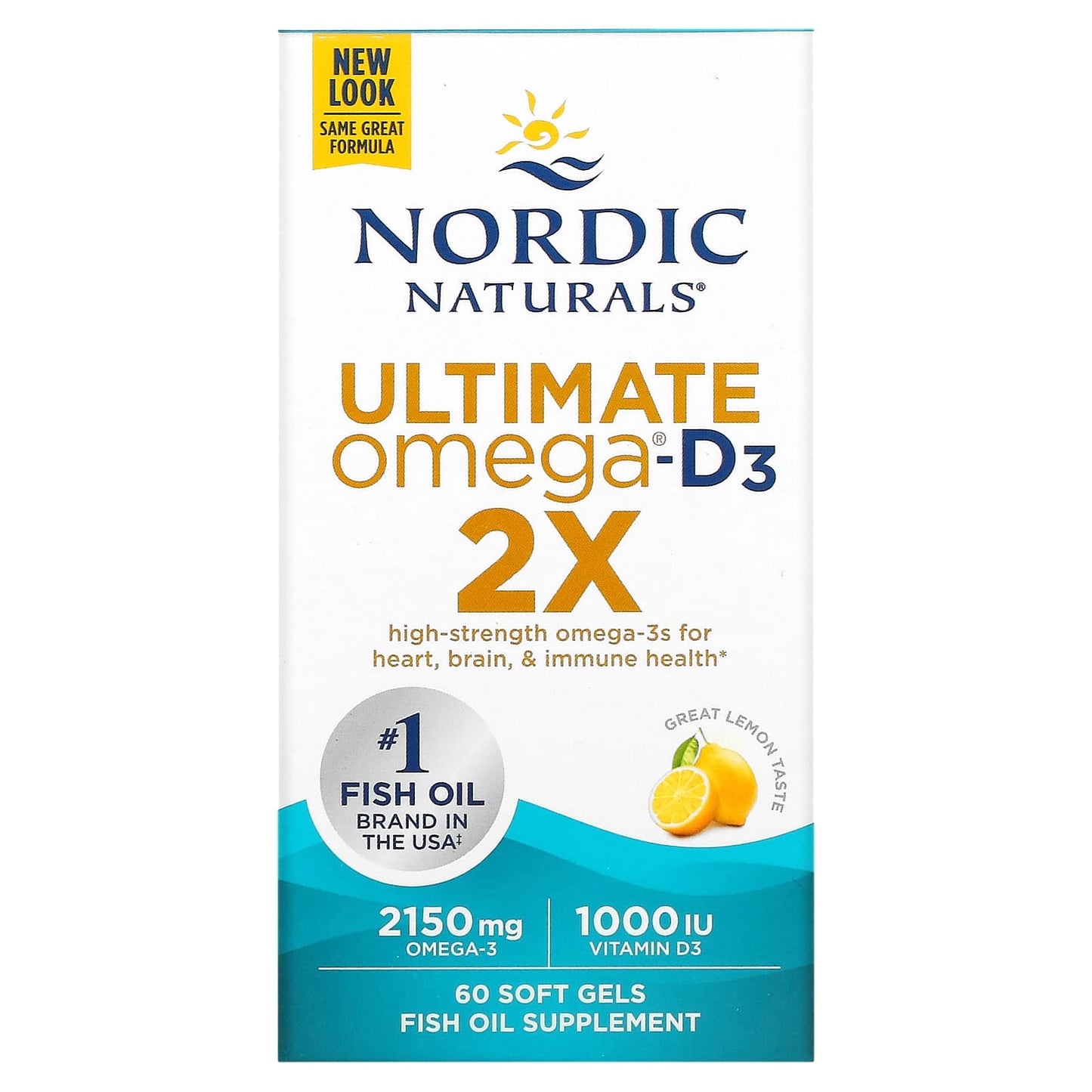 Nordic Naturals-Ultimate Omega 2X with Vitamin D3-Lemon-60 Softgels