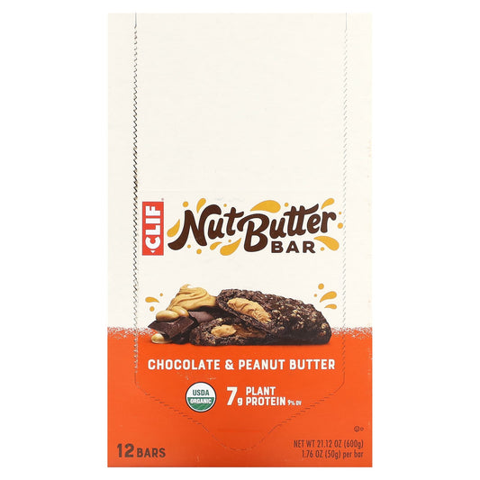 Clif Bar-Organic Nut Butter Bar-Chocolate & Peanut Butter-12 Bars-1.76 oz (50 g) Each