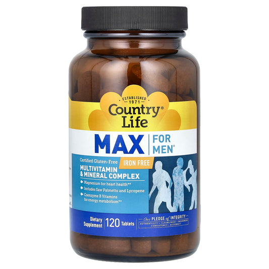 Country Life-Max For Men-Multivitamin & Mineral Complex-Iron-Free-120 Tablets